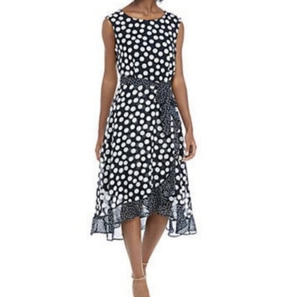 Sandra Darren Sleeveless Polkadot Chiffon Dress 10 - Picture 1 of 16